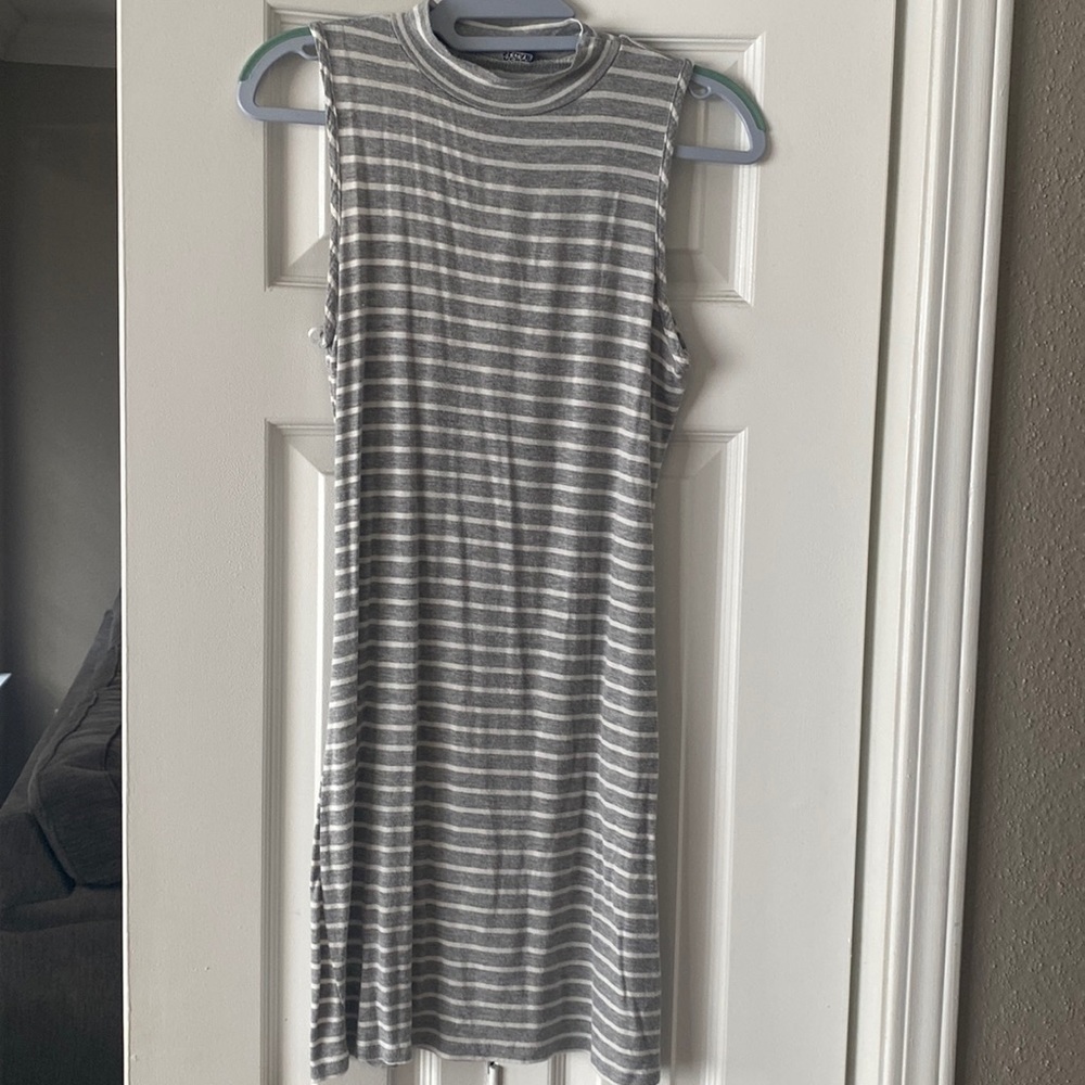 Grey and white stripe mini dress
